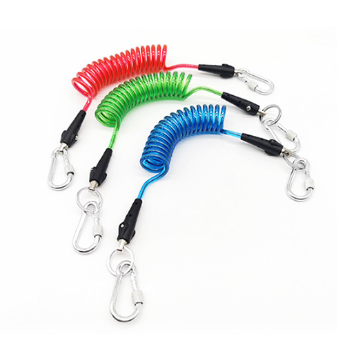 طناب کلید کلاف رنگارنگ کشدار پلاستیکی با کارابین های پیچ دار قفل کننده